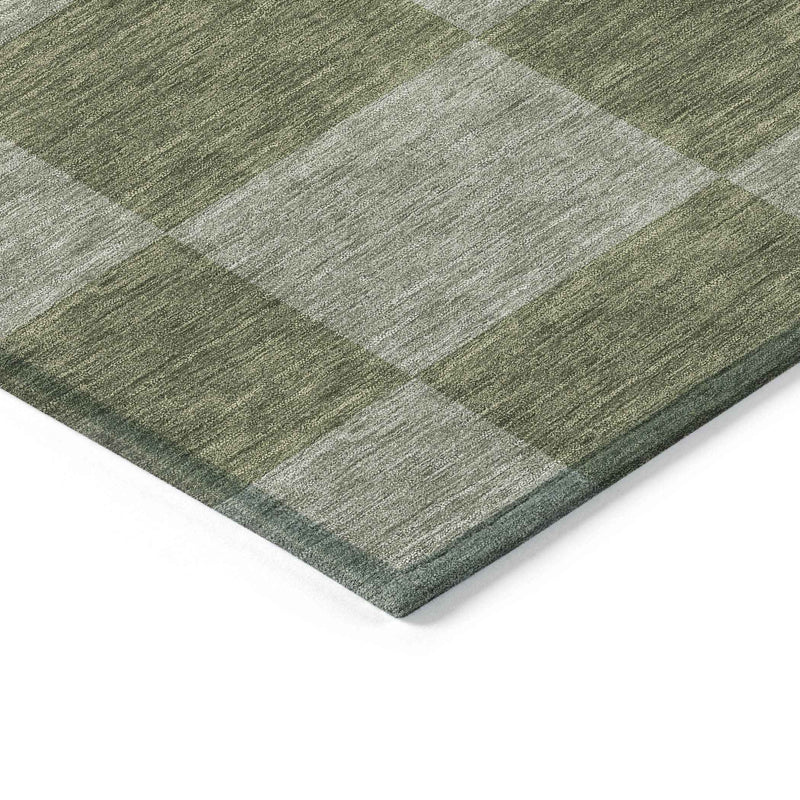 5' X 8' Olive Green And Gray Geometric Washable Indoor Outdoor Area Rug