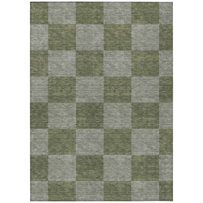 5' X 8' Olive Green And Gray Geometric Washable Indoor Outdoor Area Rug