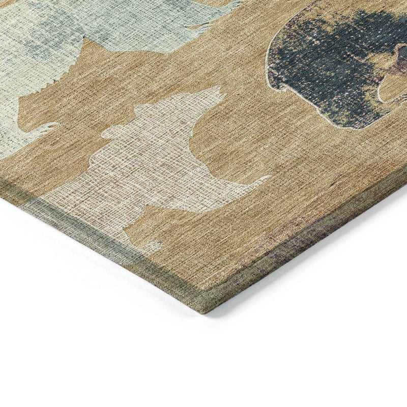 8' X 10' Gold Ivory And Blue Animal Print Washable Indoor Outdoor Area Rug