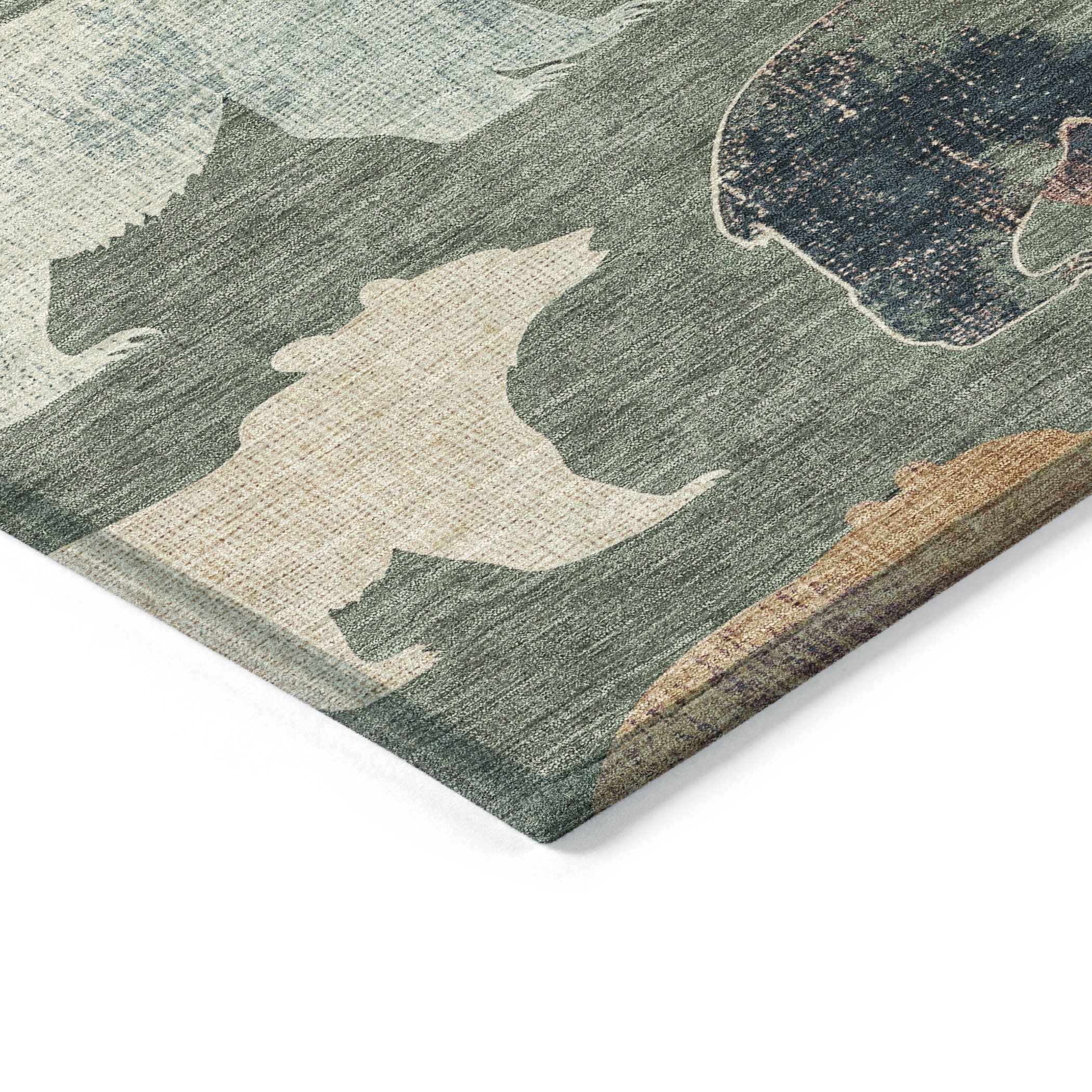 9' X 12' Green Ivory And Copper Animal Print Washable Indoor Outdoor Area Rug