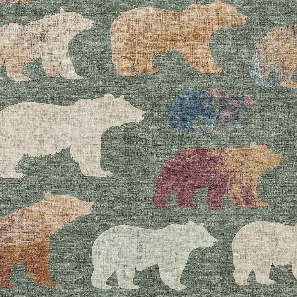 9' X 12' Green Ivory And Copper Animal Print Washable Indoor Outdoor Area Rug