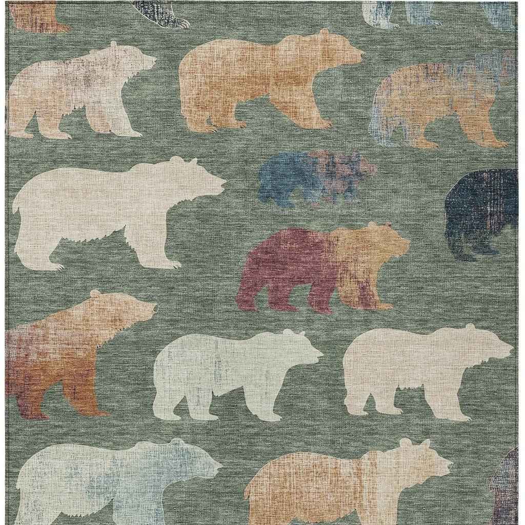 9' X 12' Green Ivory And Copper Animal Print Washable Indoor Outdoor Area Rug