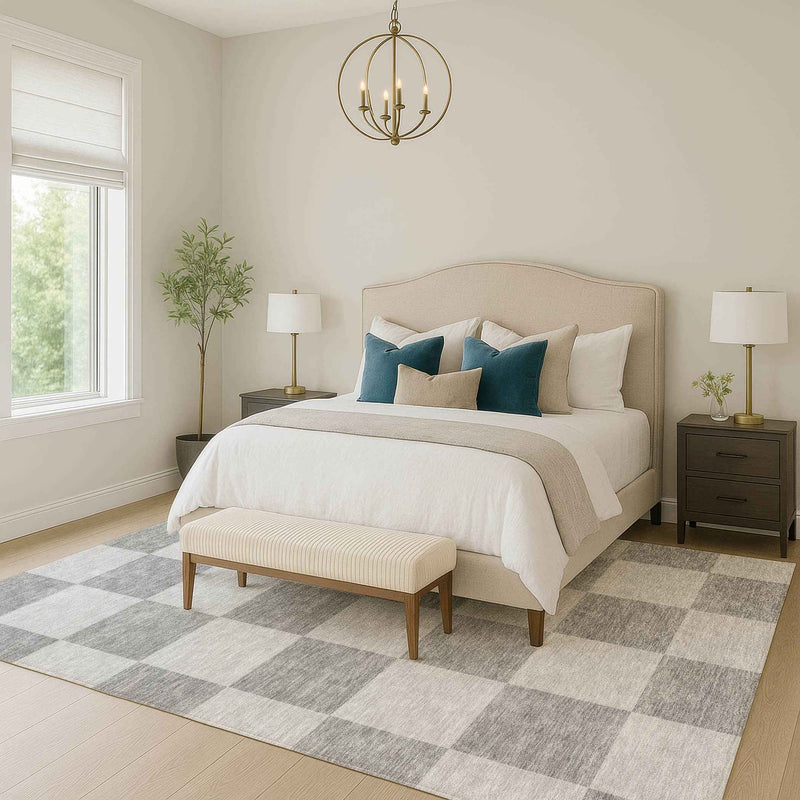 8' X 10' Gray And Pewter Geometric Washable Indoor Outdoor Area Rug