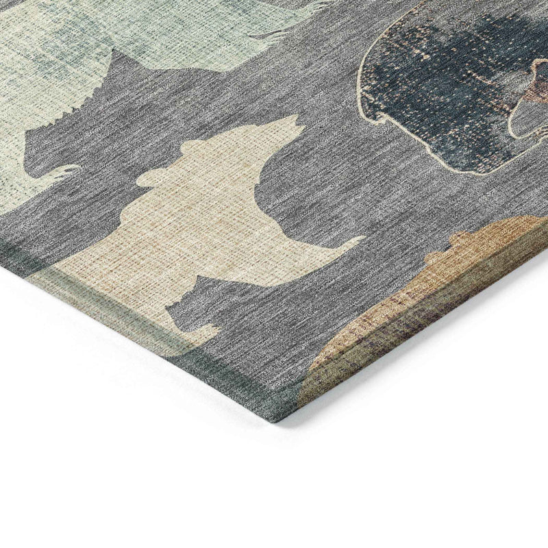 3' X 5' Gray Ivory And Beige Animal Print Washable Indoor Outdoor Area Rug