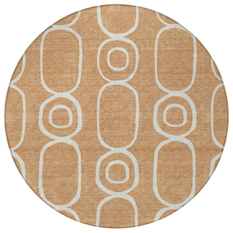8' Rust And Ivory Round Geometric Washable Indoor Outdoor Area Rug