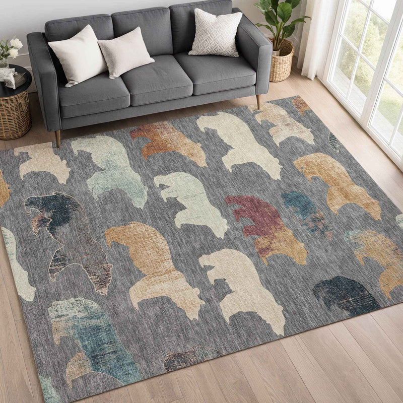 3' X 5' Gray Ivory And Beige Animal Print Washable Indoor Outdoor Area Rug