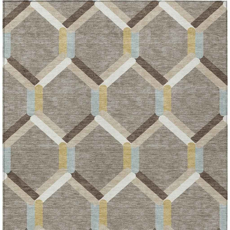 9' X 12' Brown Ivory And Beige Geometric Washable Indoor Outdoor Area Rug