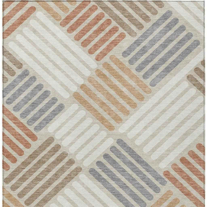 5' X 8' Copper Ivory And Rust Geometric Washable Indoor Outdoor Area Rug