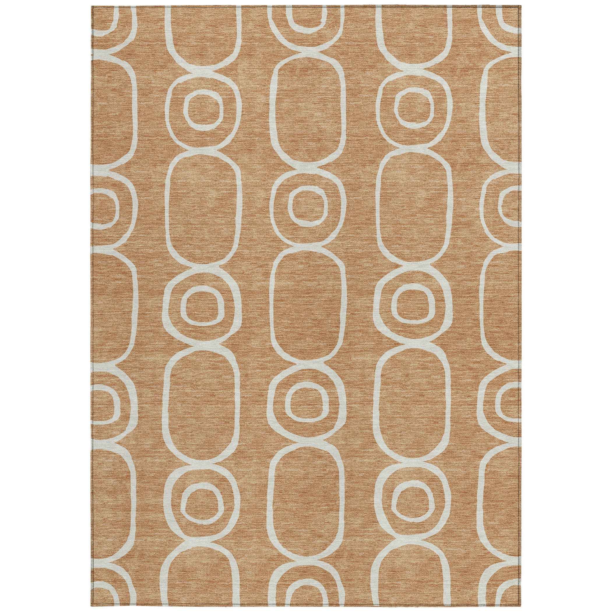 8' X 10' Rust And Ivory Geometric Washable Indoor Outdoor Area Rug