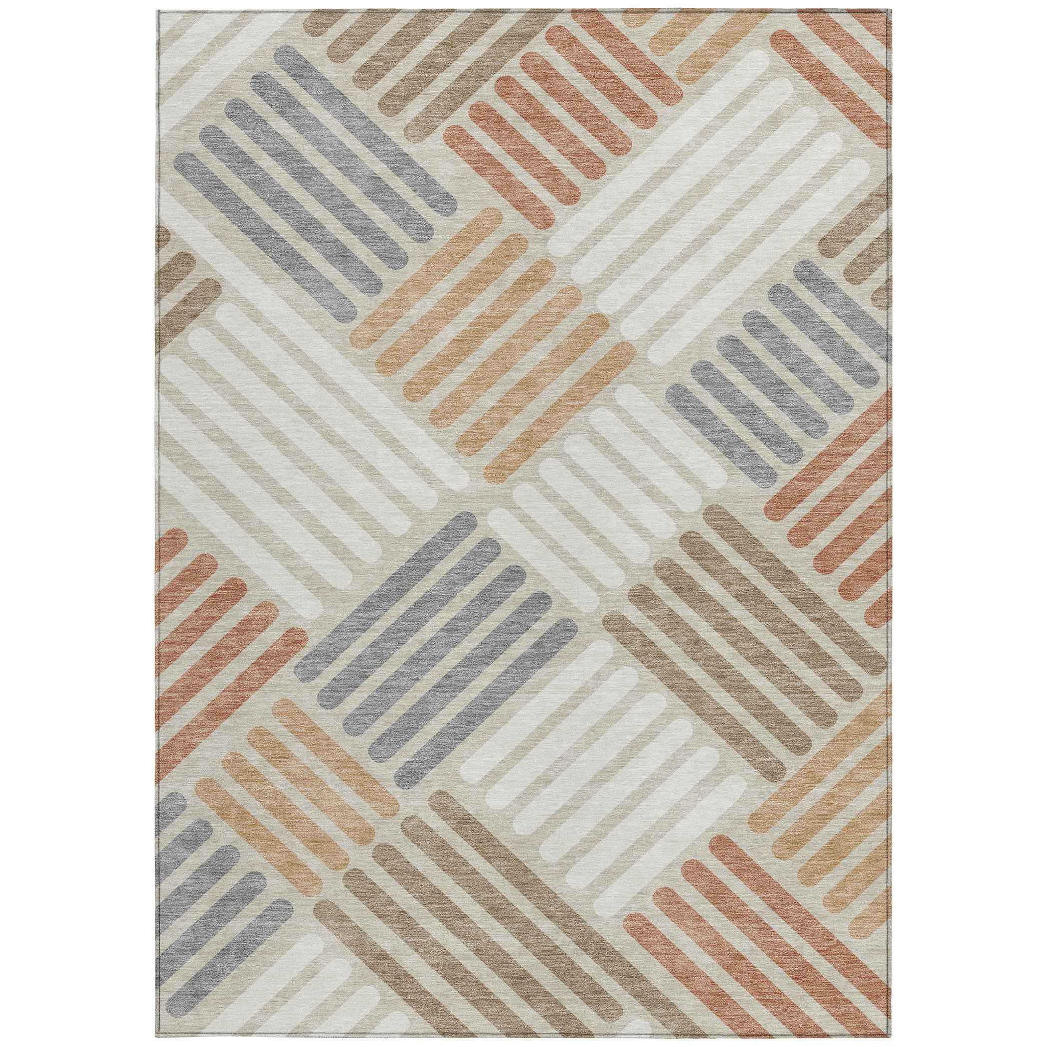 5' X 8' Copper Ivory And Rust Geometric Washable Indoor Outdoor Area Rug