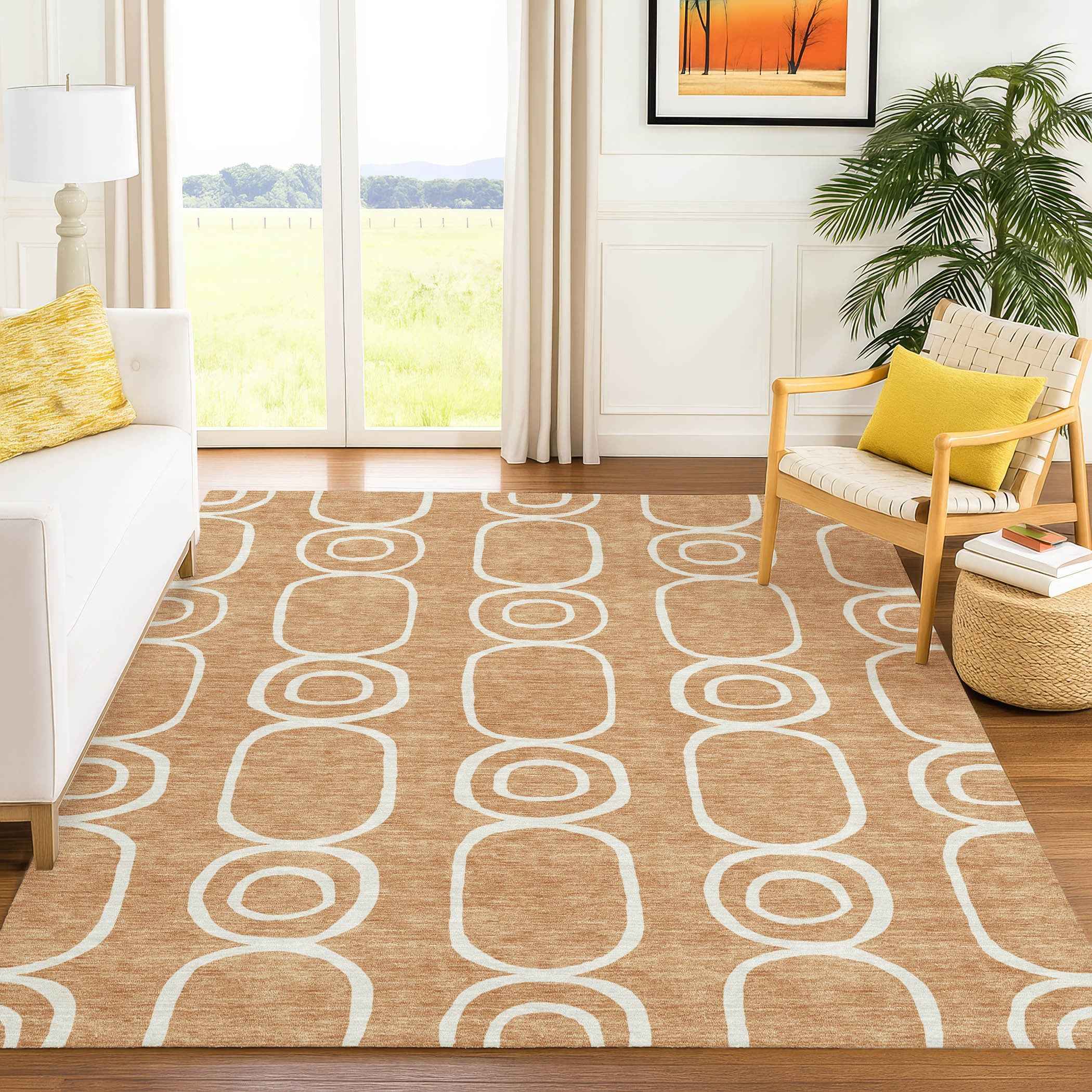8' X 10' Rust And Ivory Geometric Washable Indoor Outdoor Area Rug