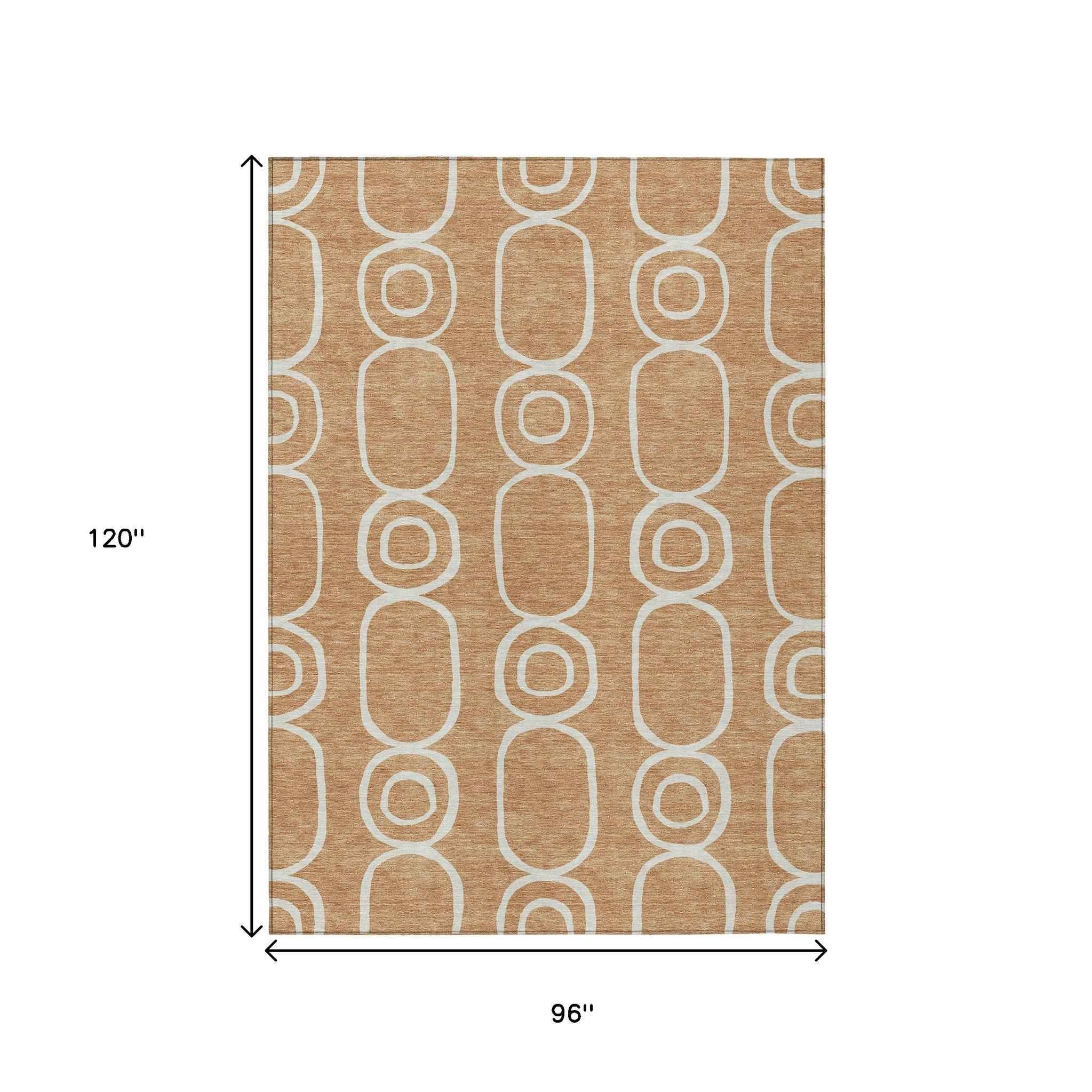 8' X 10' Rust And Ivory Geometric Washable Indoor Outdoor Area Rug