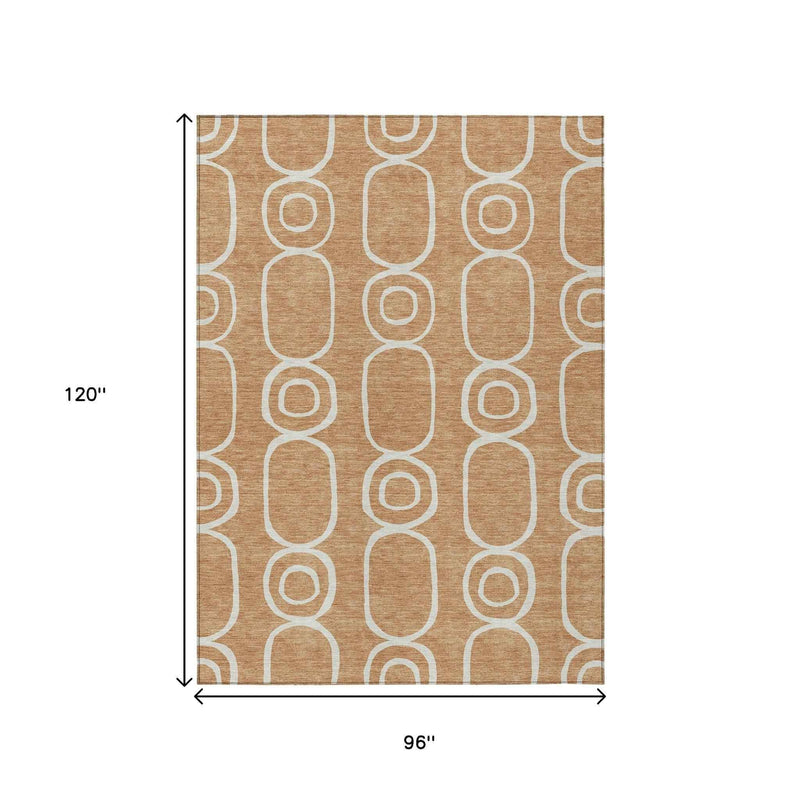 8' X 10' Rust And Ivory Geometric Washable Indoor Outdoor Area Rug