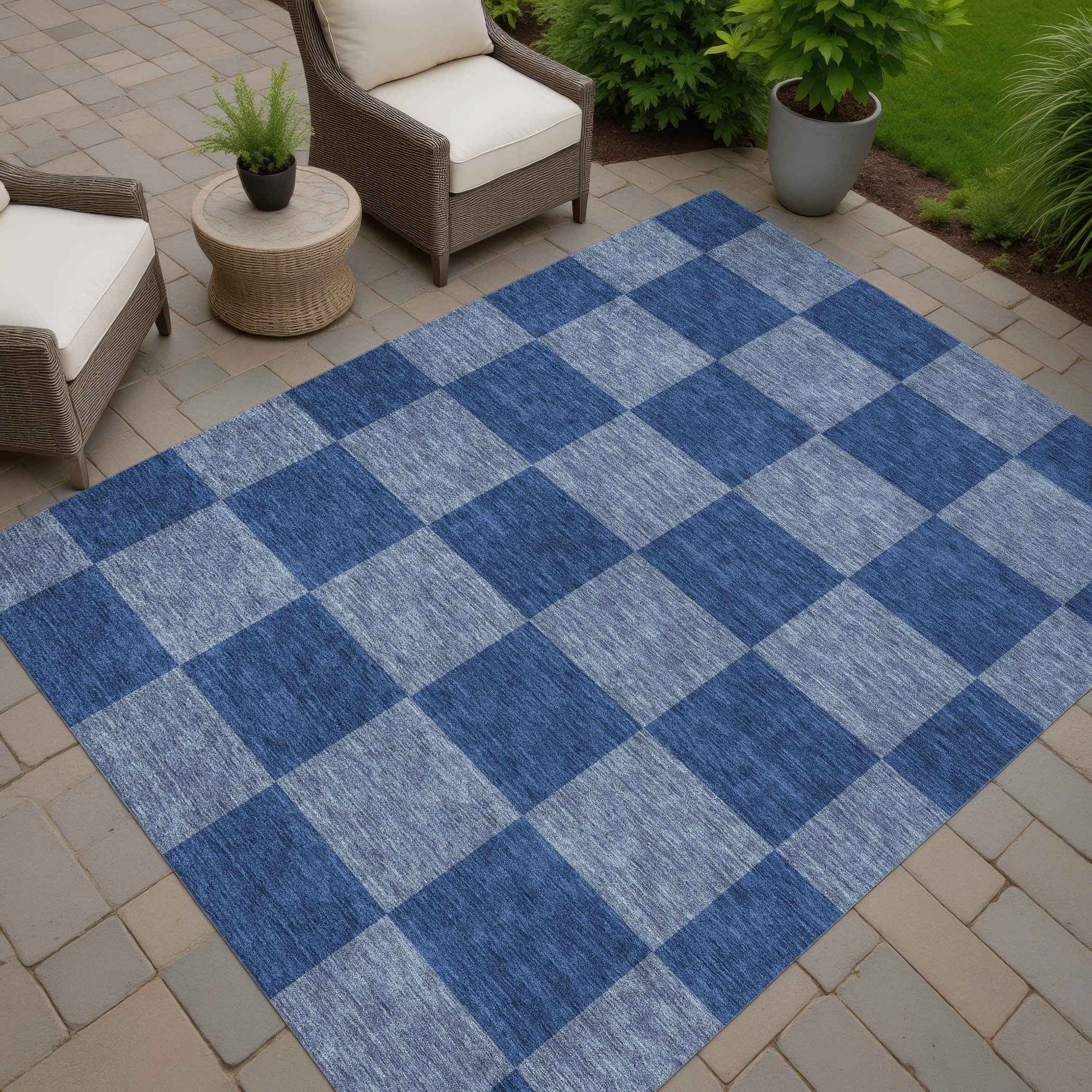 9' X 12' Blue And Gray Geometric Washable Indoor Outdoor Area Rug