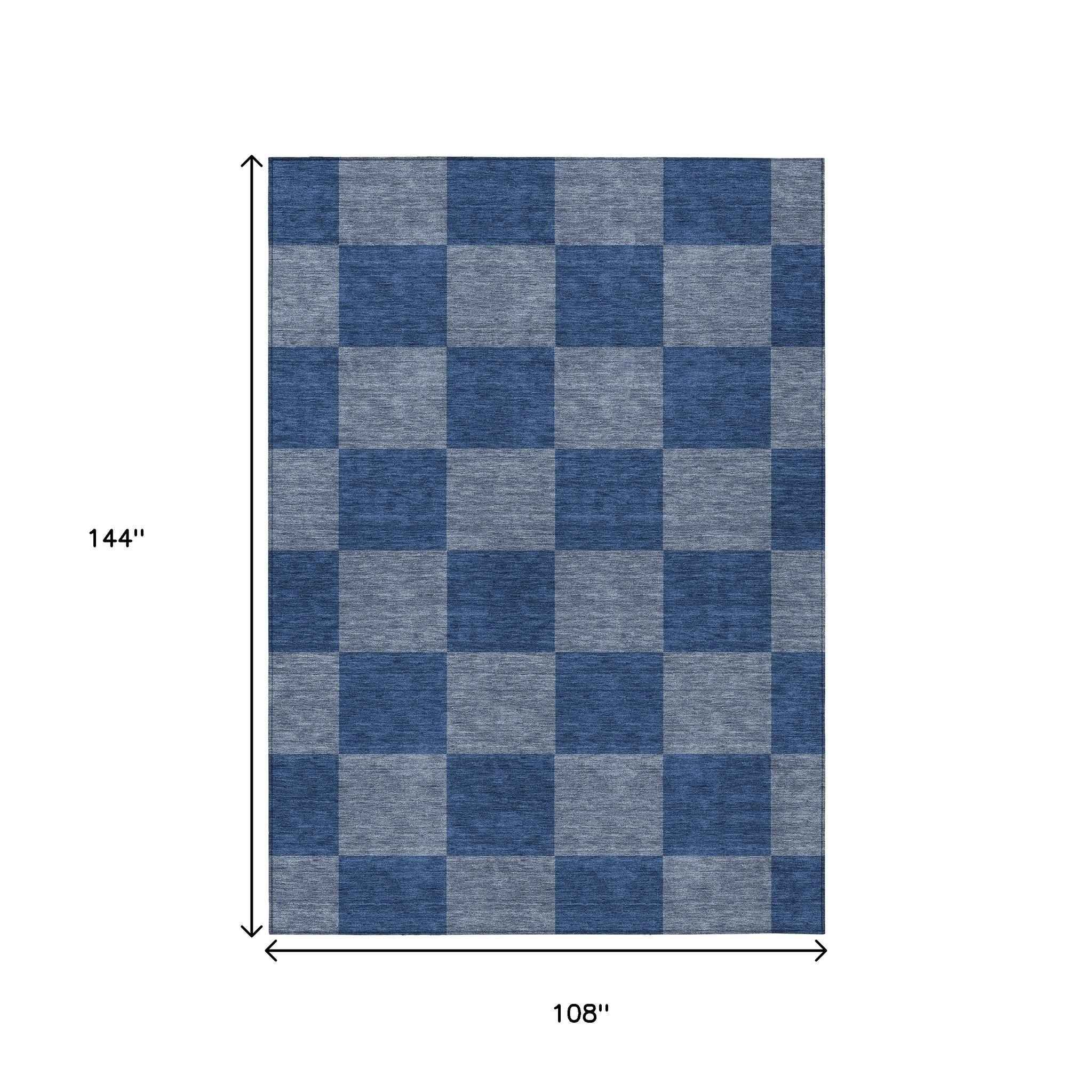 9' X 12' Blue And Gray Geometric Washable Indoor Outdoor Area Rug
