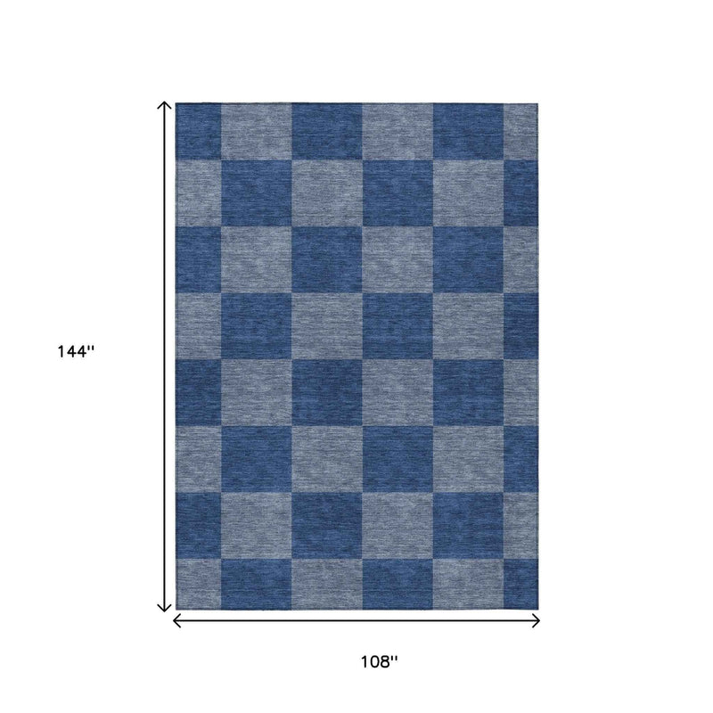 9' X 12' Blue And Gray Geometric Washable Indoor Outdoor Area Rug