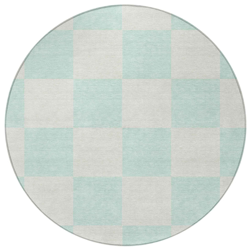 8' Mint Green And Ivory Round Geometric Washable Indoor Outdoor Area Rug