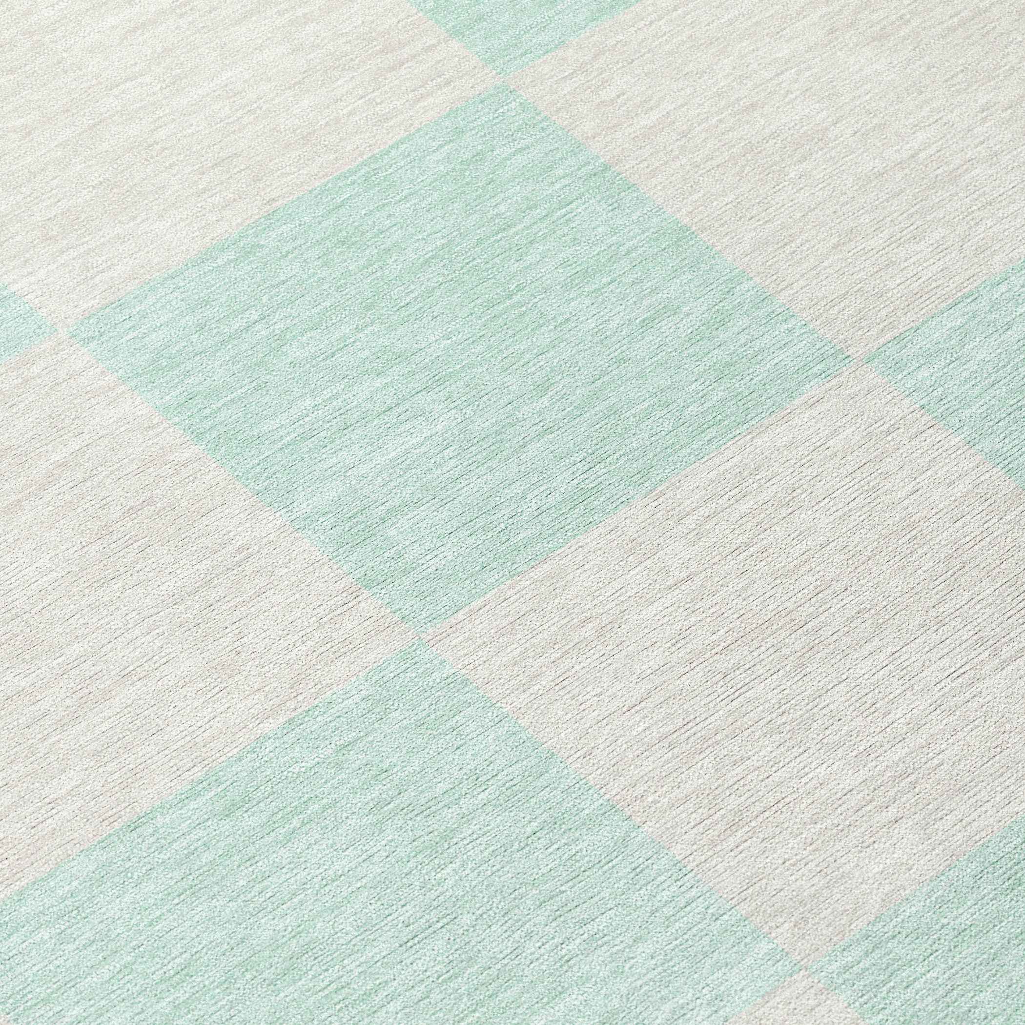 8' Mint Green And Ivory Round Geometric Washable Indoor Outdoor Area Rug