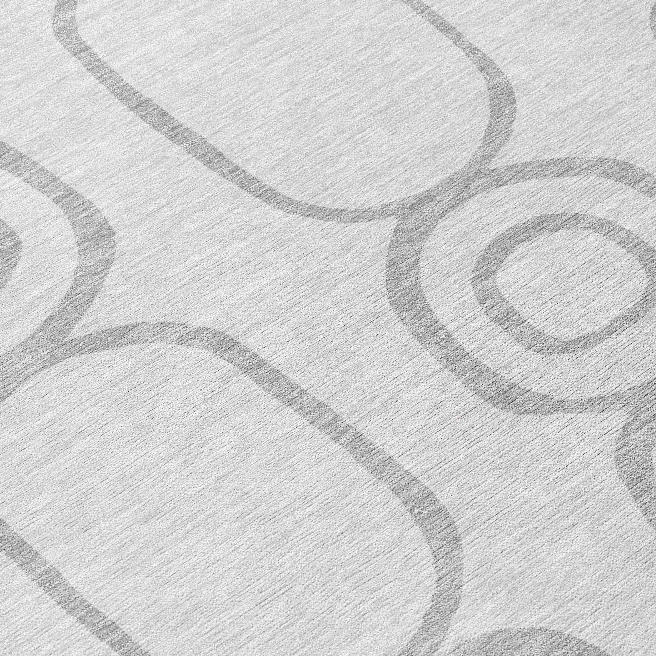 8' Silver And Gray Round Geometric Washable Indoor Outdoor Area Rug