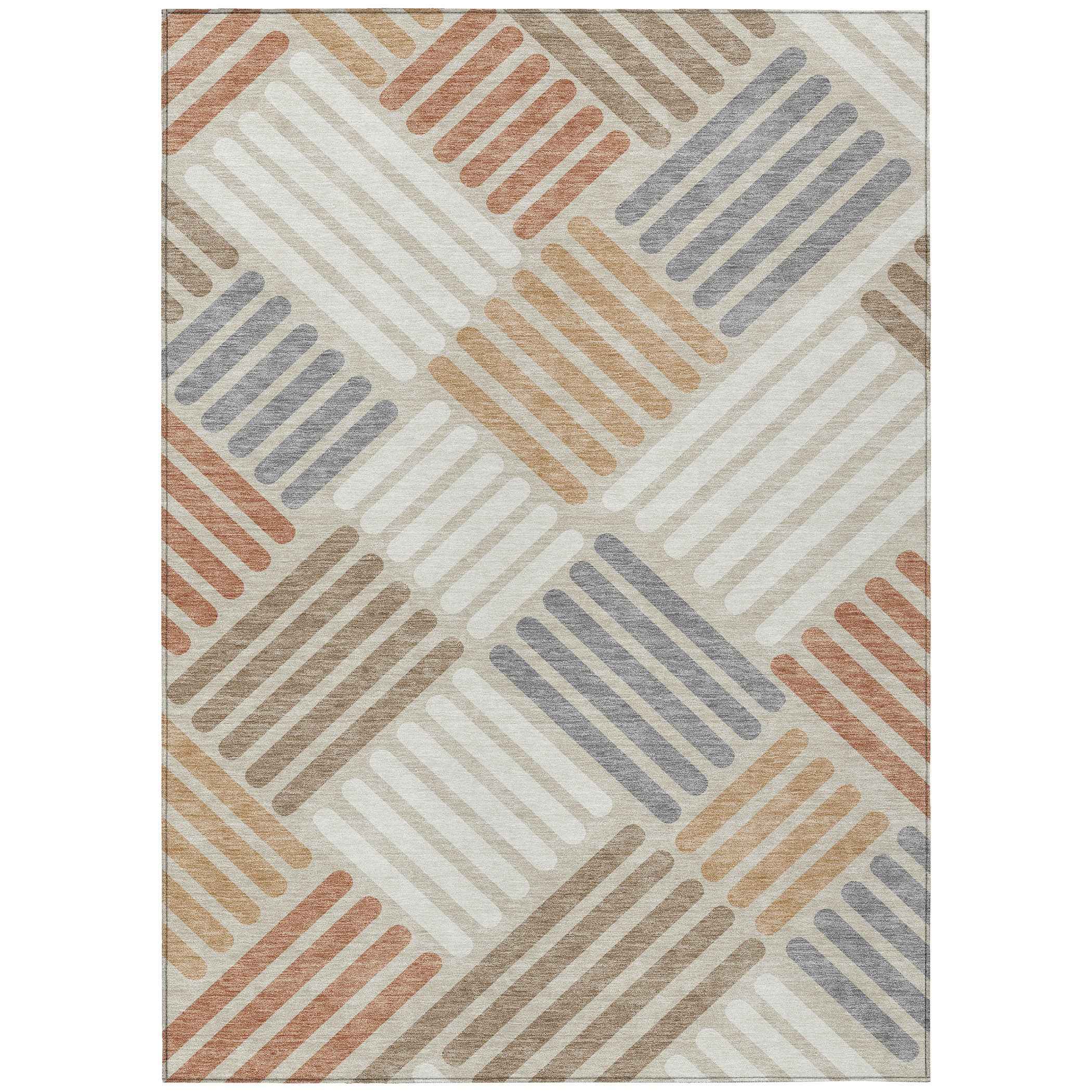 10' X 14' Copper Ivory And Rust Geometric Washable Indoor Outdoor Area Rug