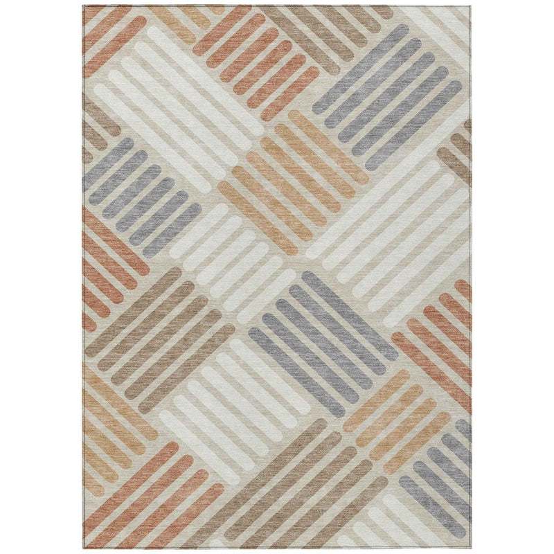 10' X 14' Copper Ivory And Rust Geometric Washable Indoor Outdoor Area Rug