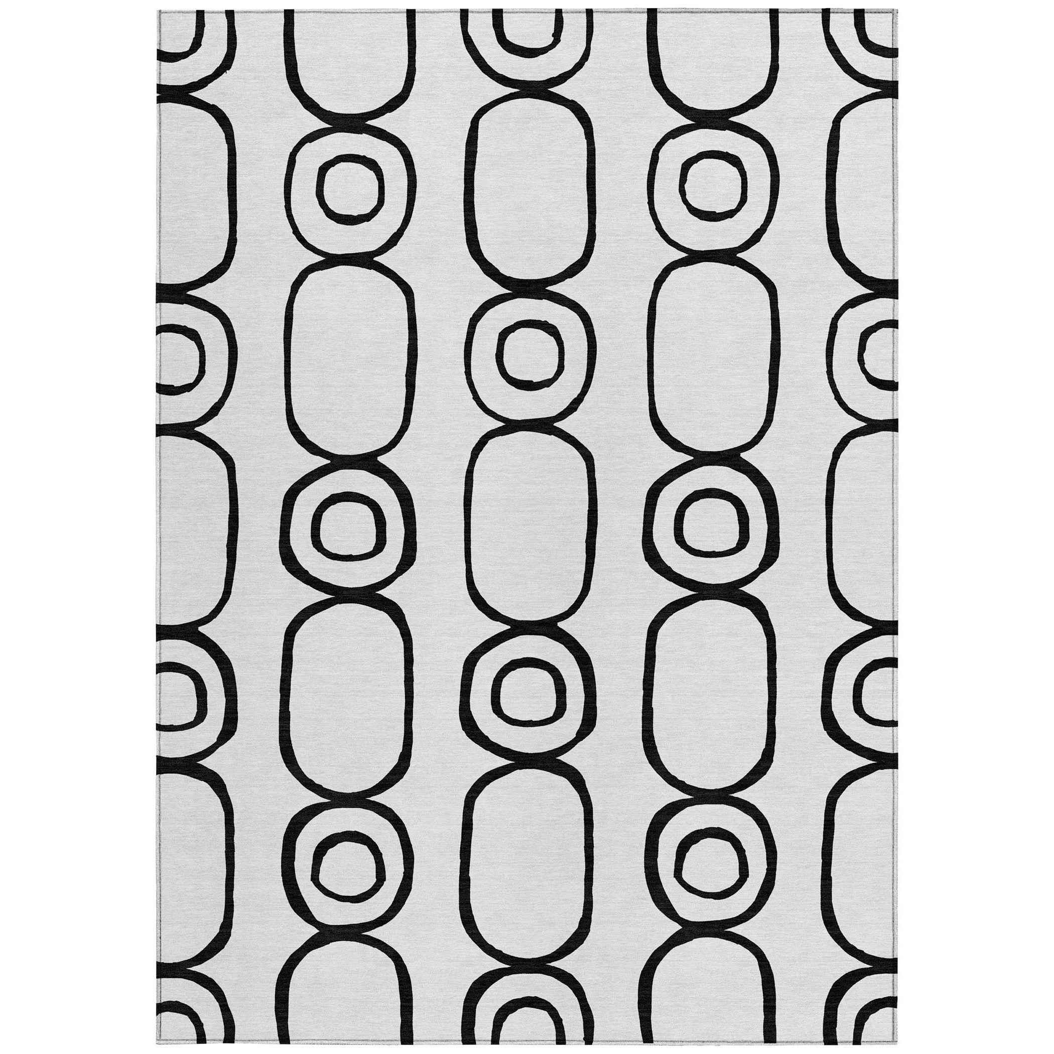 9' X 12' White And Black Geometric Washable Indoor Outdoor Area Rug