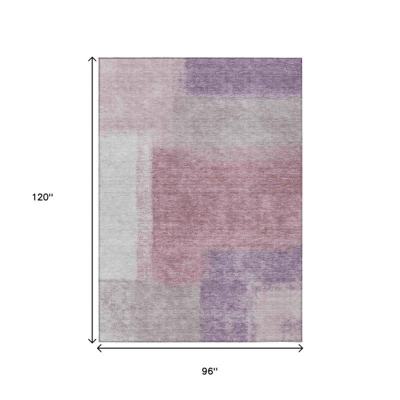 8' X 10' Blush Ivory And Gray Abstract Washable Indoor Outdoor Area Rug