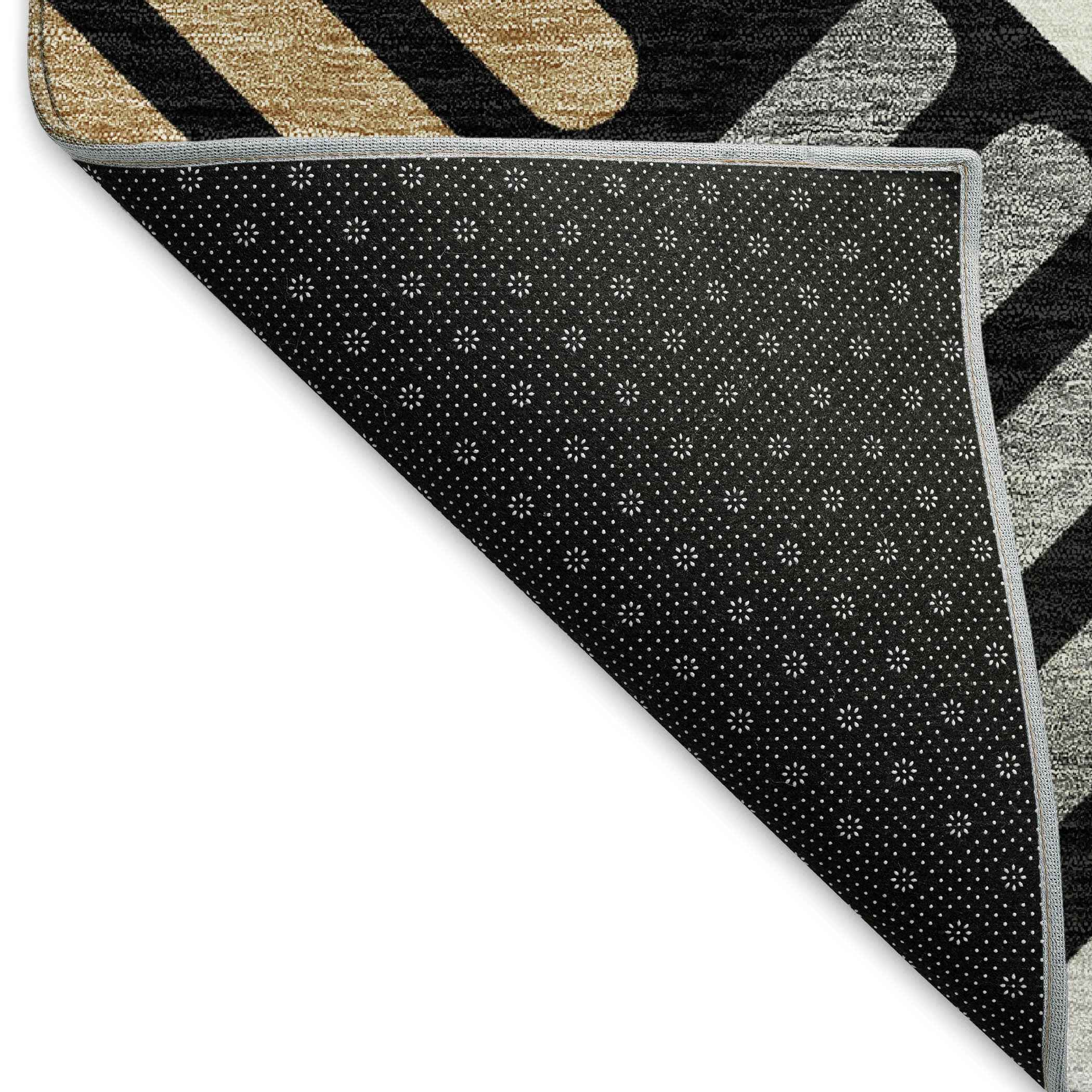 9' X 12' Black Beige And Ivory Geometric Washable Indoor Outdoor Area Rug