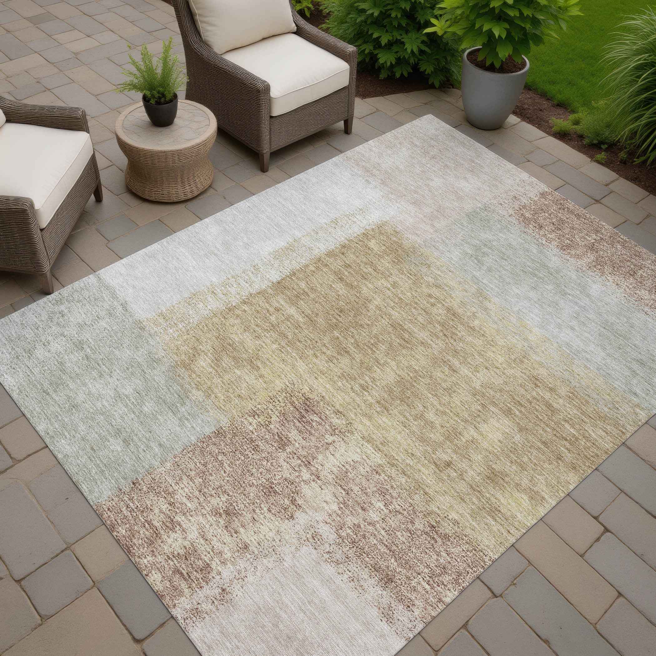 3' X 5' Gold Ivory And Gray Abstract Washable Indoor Outdoor Area Rug