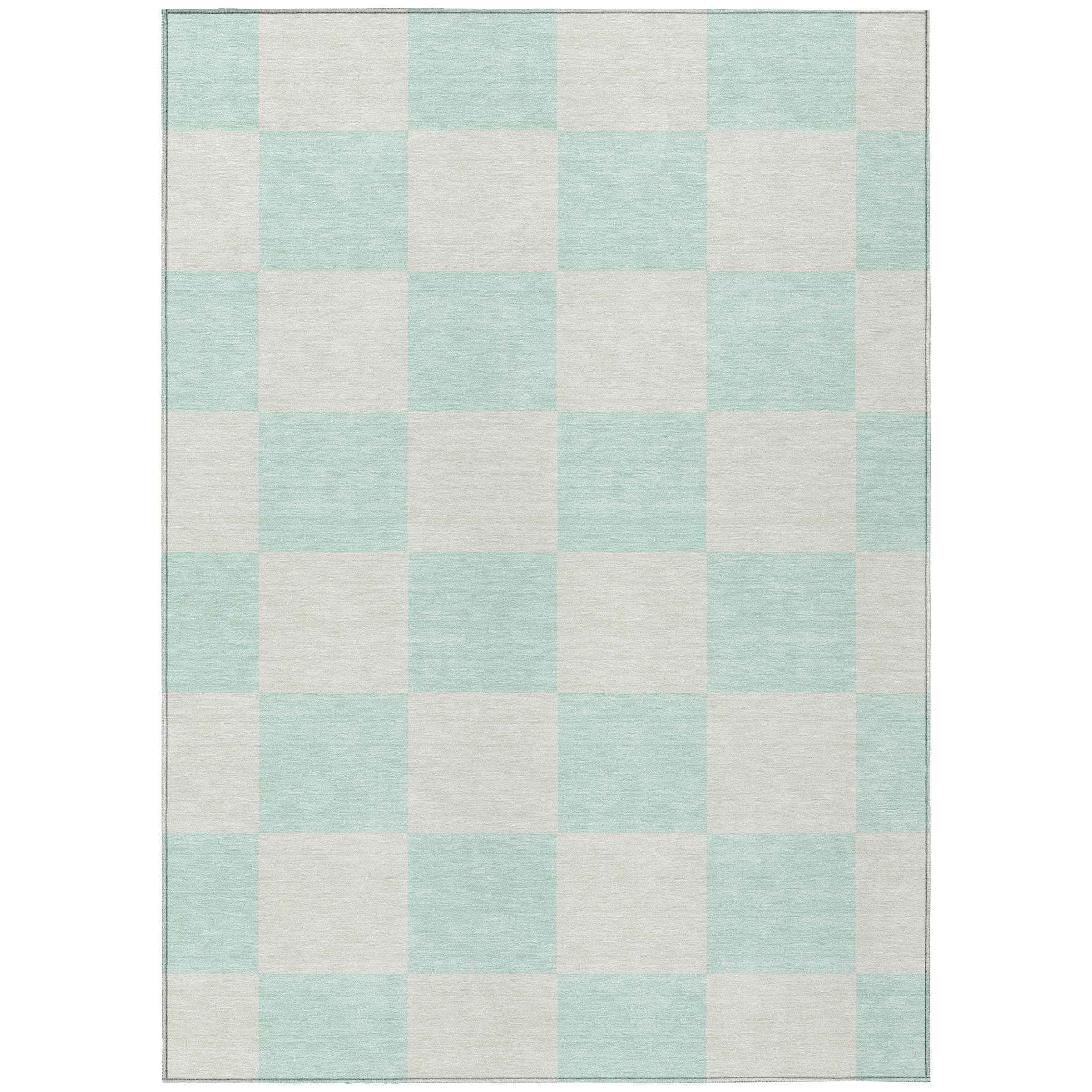 9' X 12' Mint Green And Ivory Geometric Washable Indoor Outdoor Area Rug