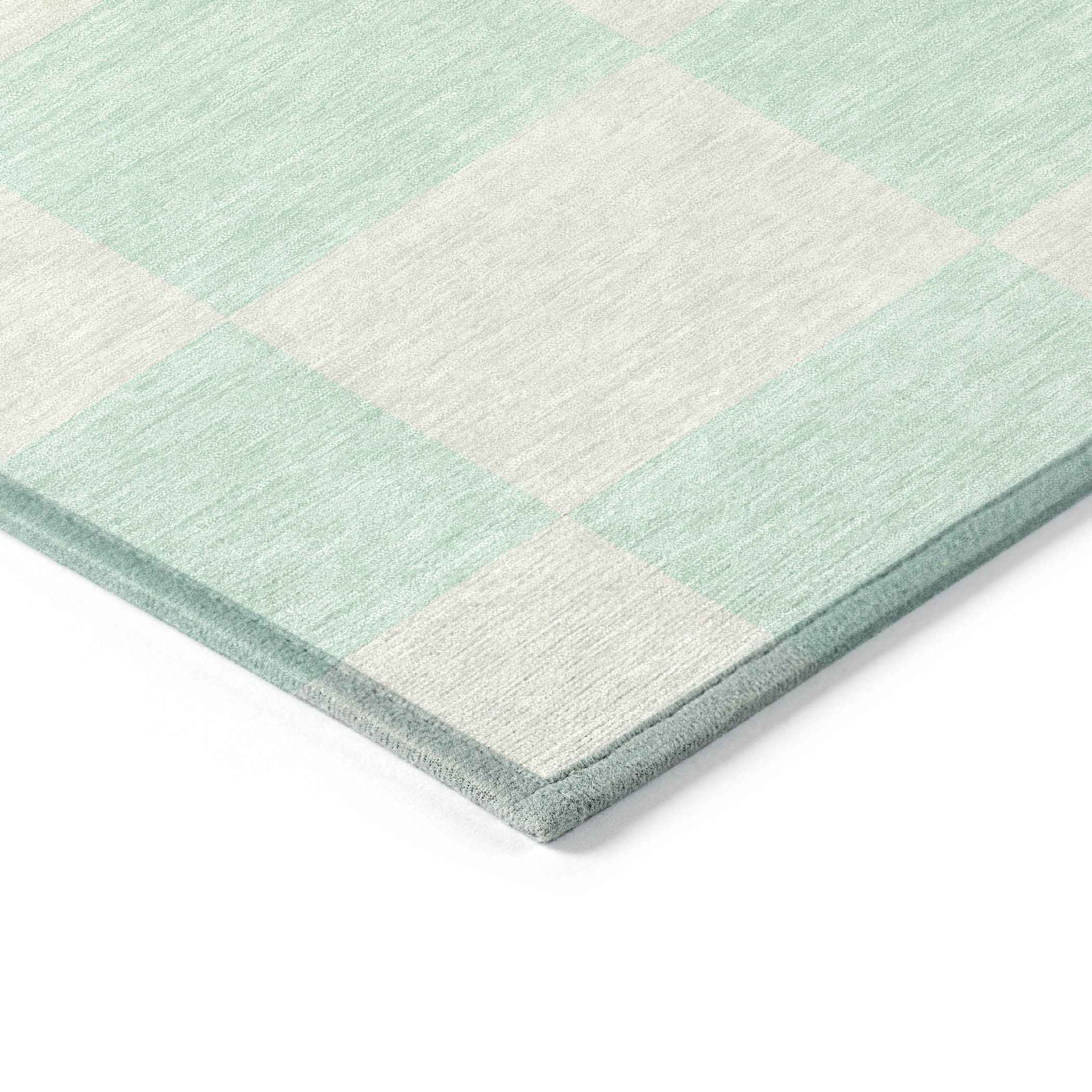9' X 12' Mint Green And Ivory Geometric Washable Indoor Outdoor Area Rug