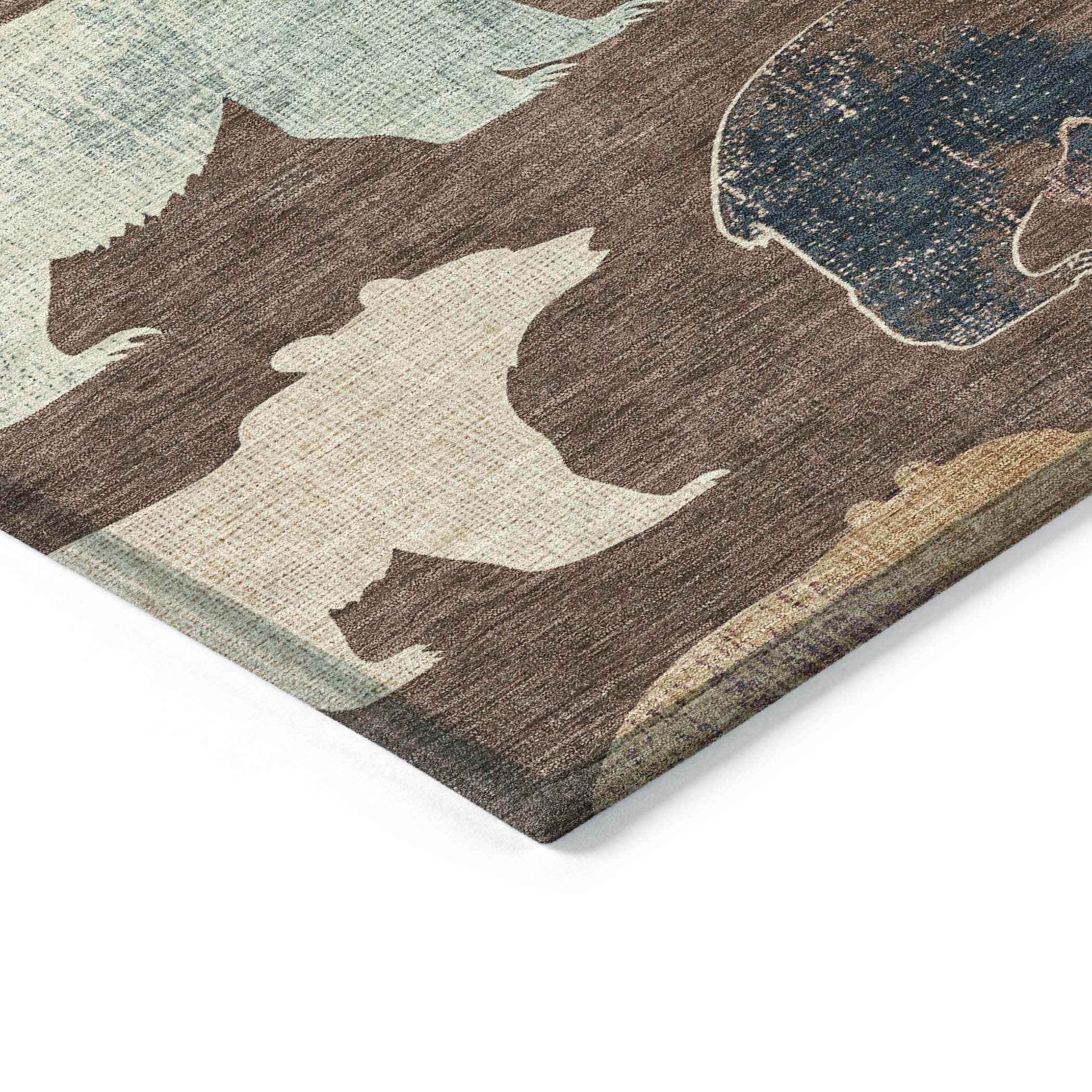 8' Chocolate Ivory And Blue Round Animal Print Washable Indoor Outdoor Area Rug