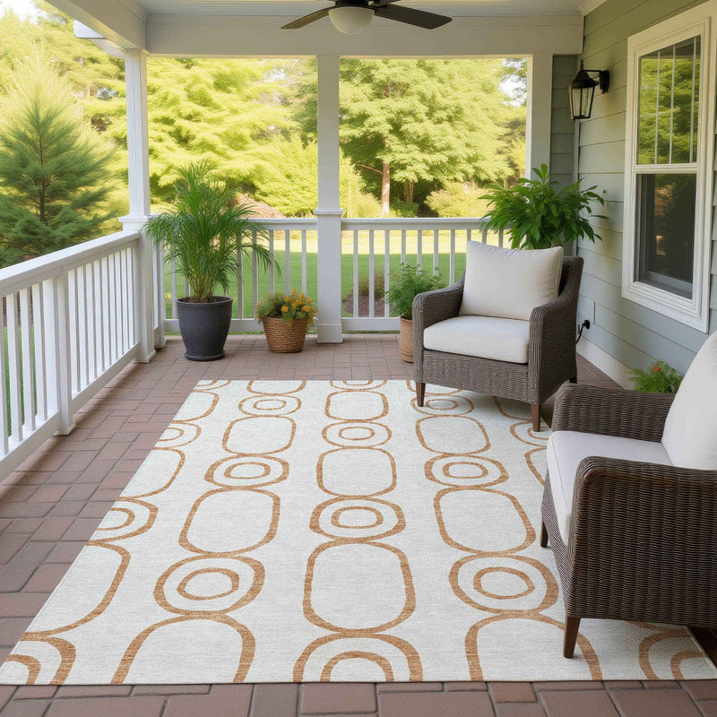 3' X 5' Copper And Ivory Geometric Washable Indoor Outdoor Area Rug