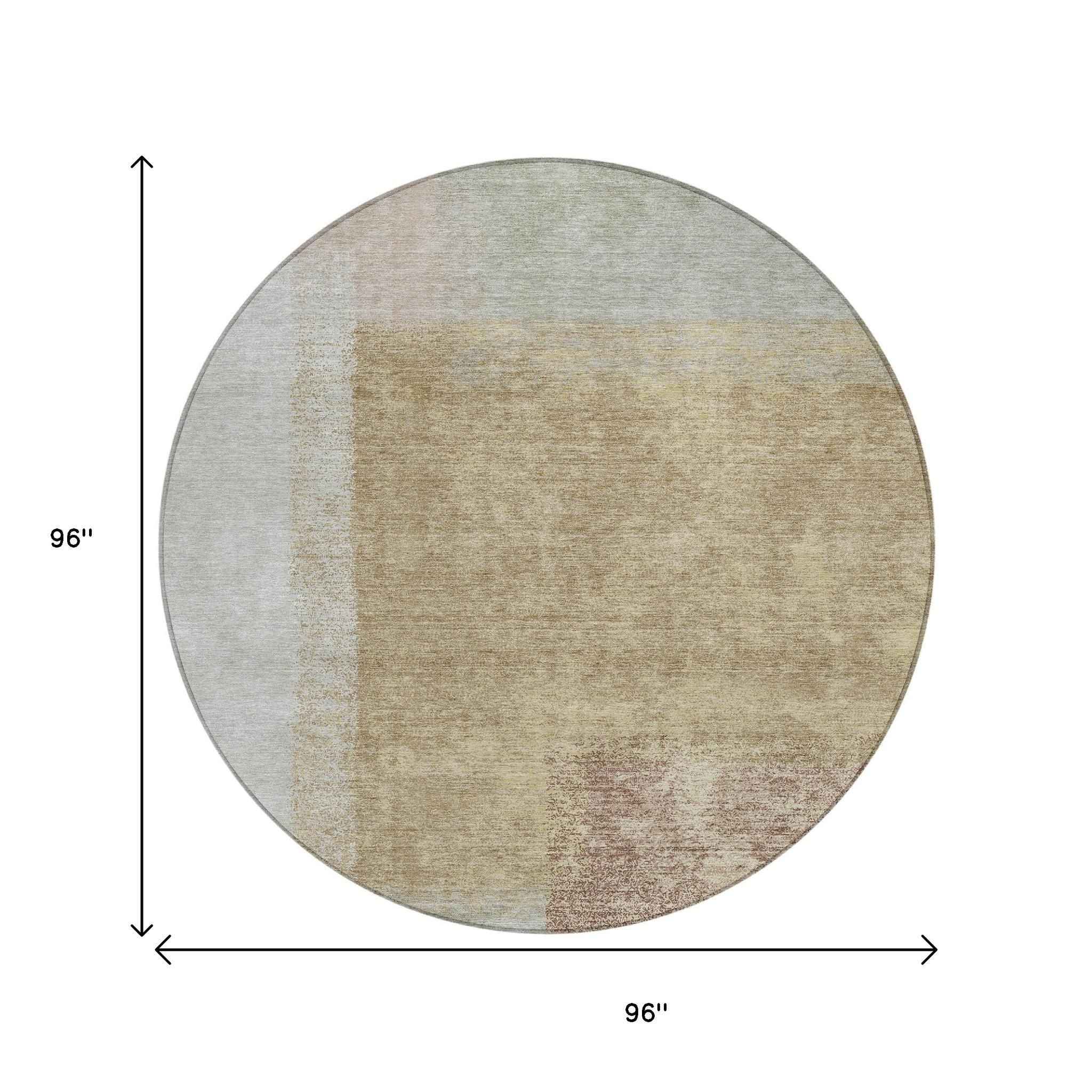 8' Gold Ivory And Gray Round Abstract Washable Indoor Outdoor Area Rug