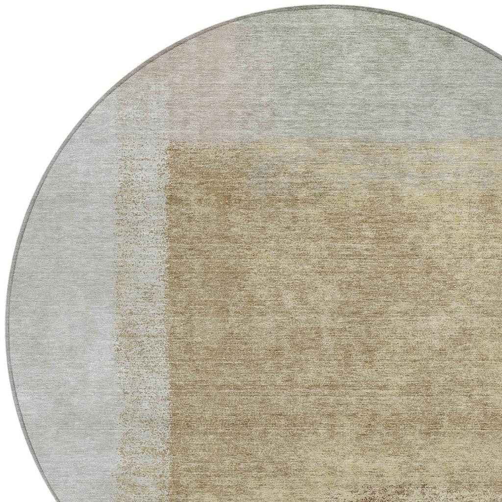 8' Gold Ivory And Gray Round Abstract Washable Indoor Outdoor Area Rug