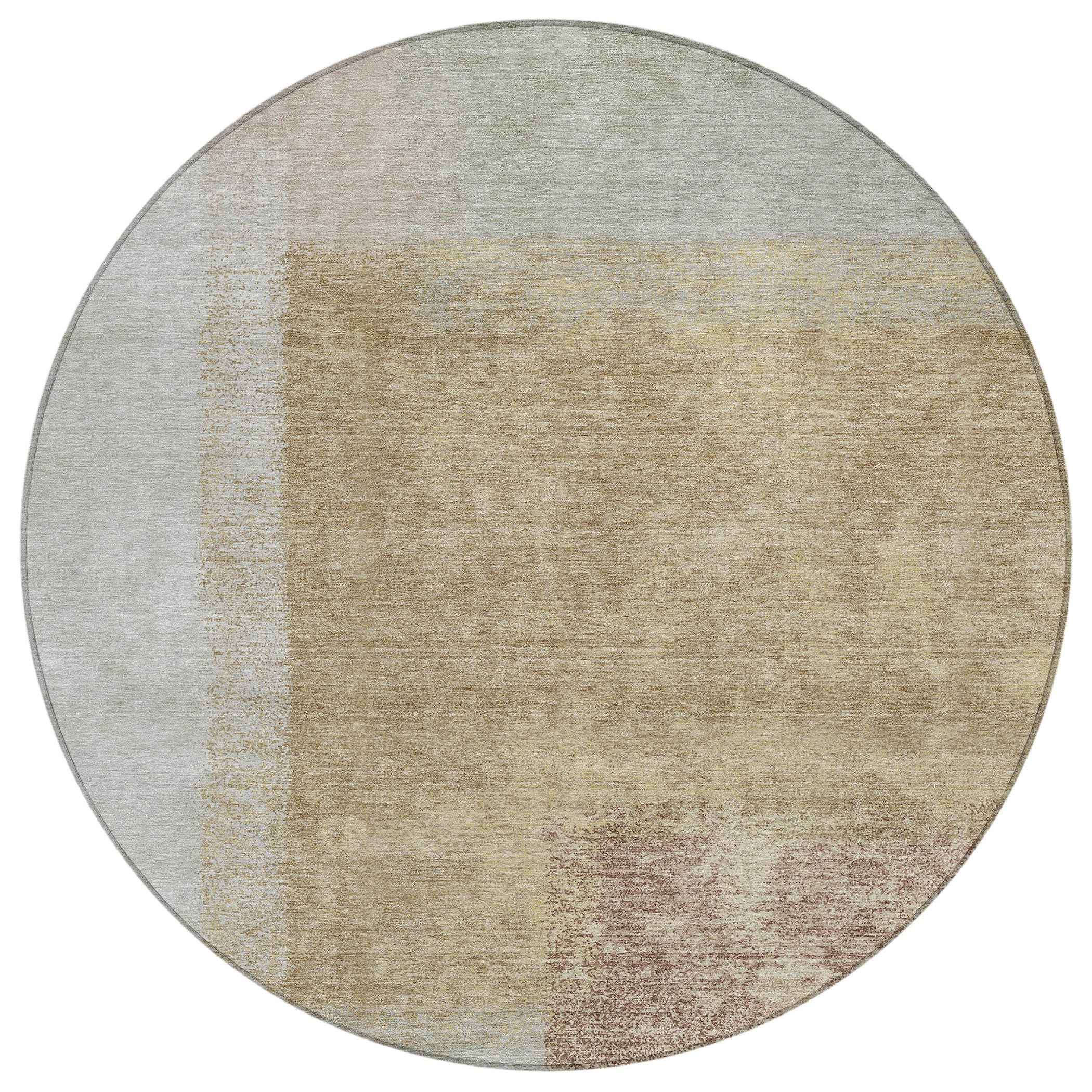 8' Gold Ivory And Gray Round Abstract Washable Indoor Outdoor Area Rug