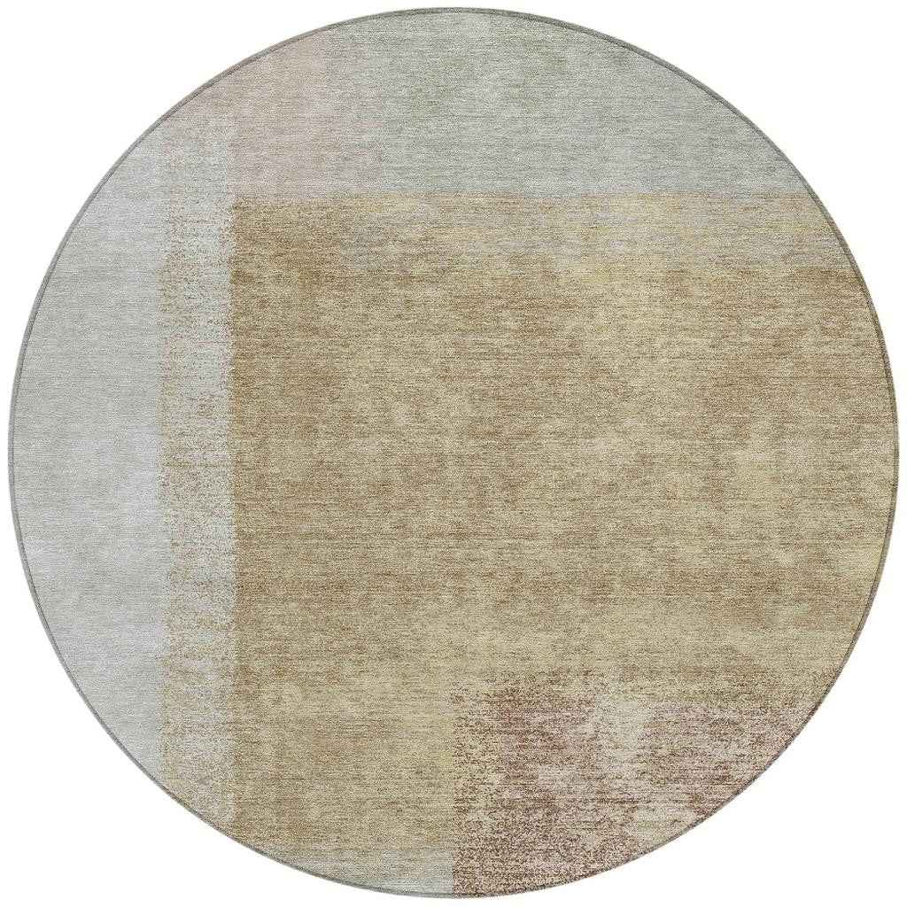 8' Gold Ivory And Gray Round Abstract Washable Indoor Outdoor Area Rug