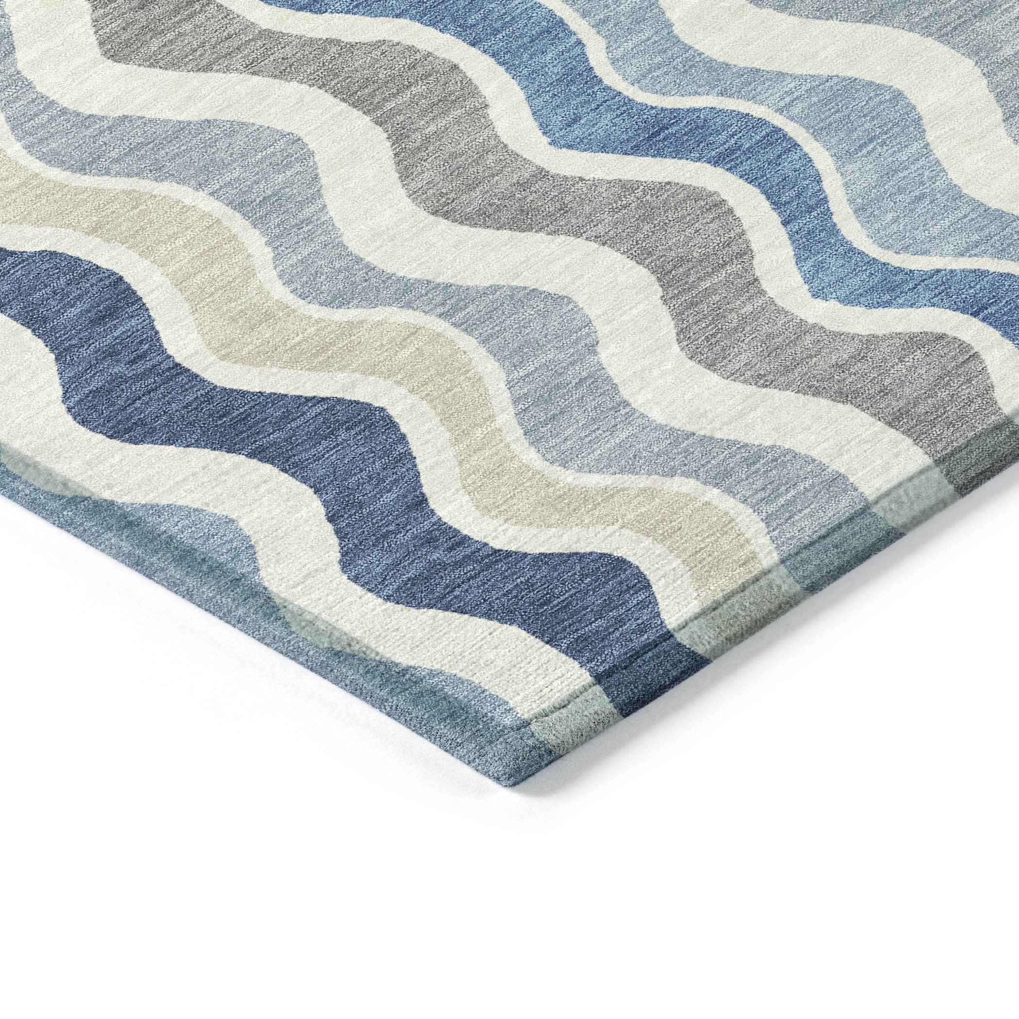 8' X 10' Blue Khaki And Ivory Striped Washable Indoor Outdoor Area Rug