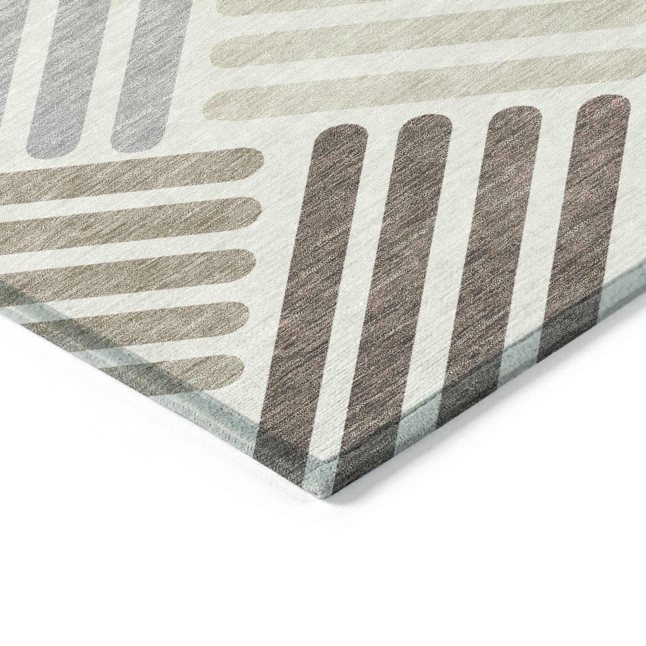 3' X 5' Ivory Beige And Brown Geometric Washable Indoor Outdoor Area Rug