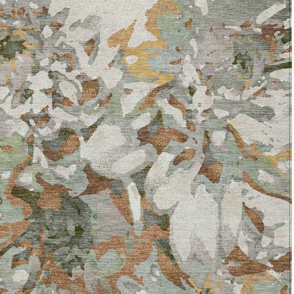 8' X 10' Copper Gray And Ivory Floral Washable Indoor Outdoor Area Rug