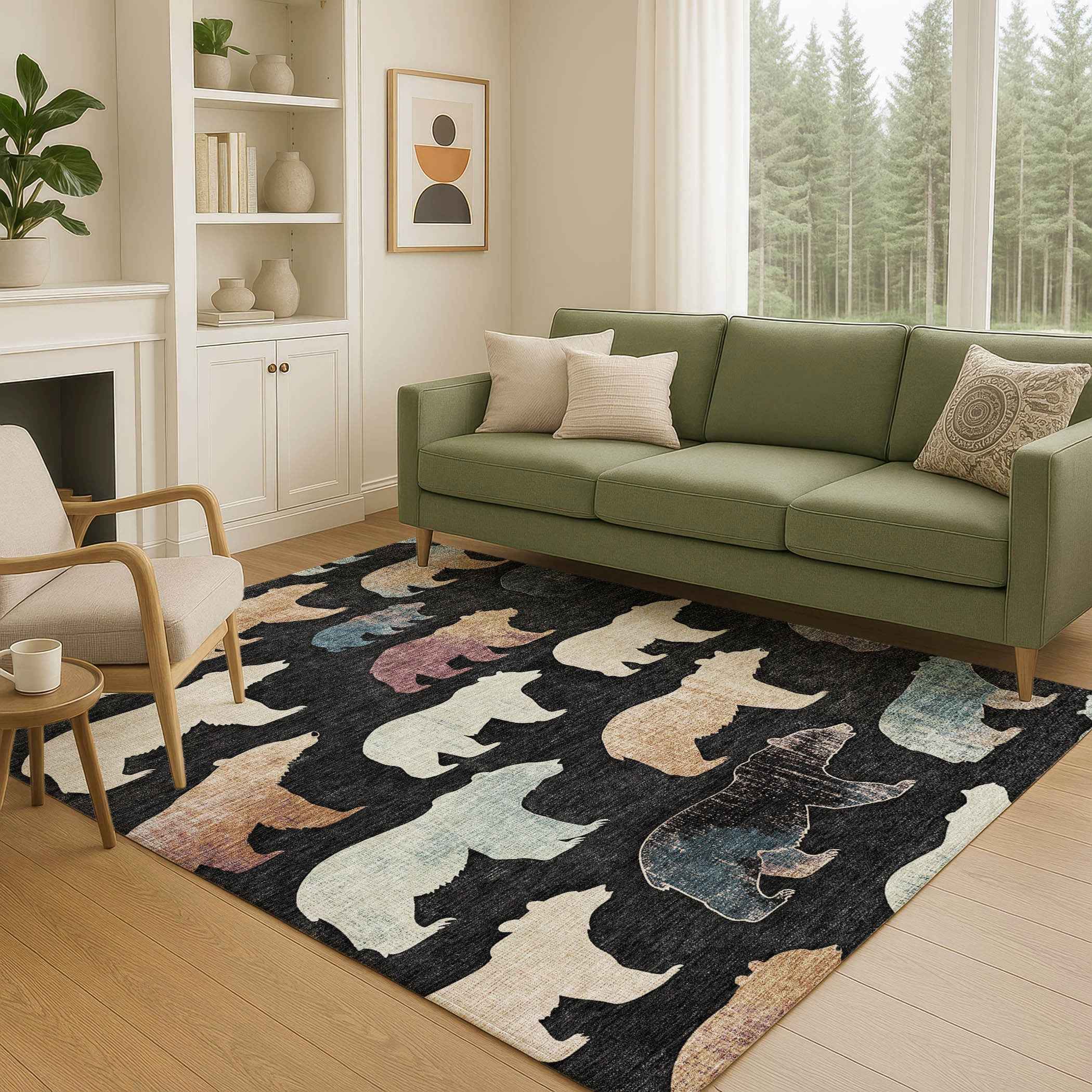 8' X 10' Black Ivory And Brown Animal Print Washable Indoor Outdoor Area Rug