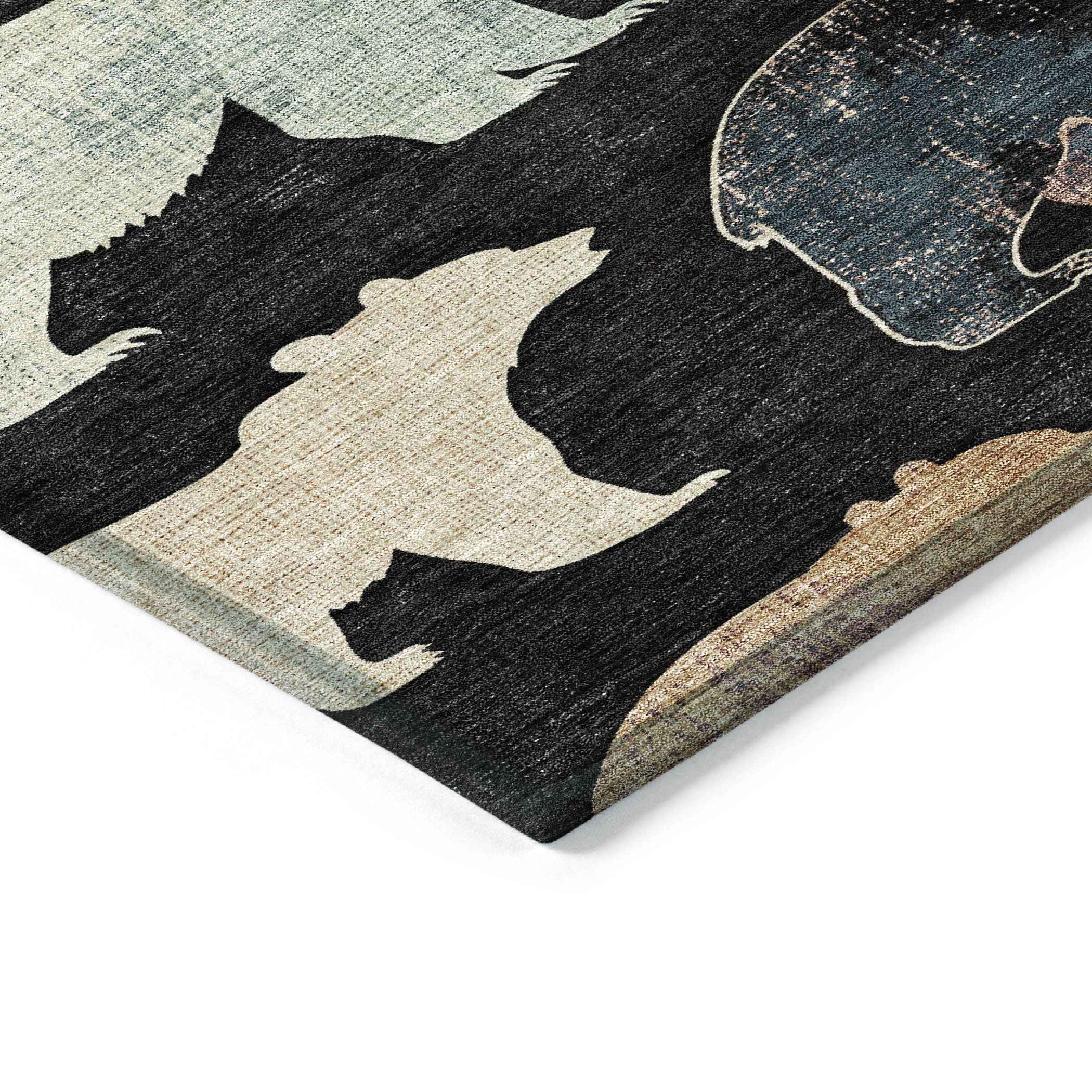 8' X 10' Black Ivory And Brown Animal Print Washable Indoor Outdoor Area Rug