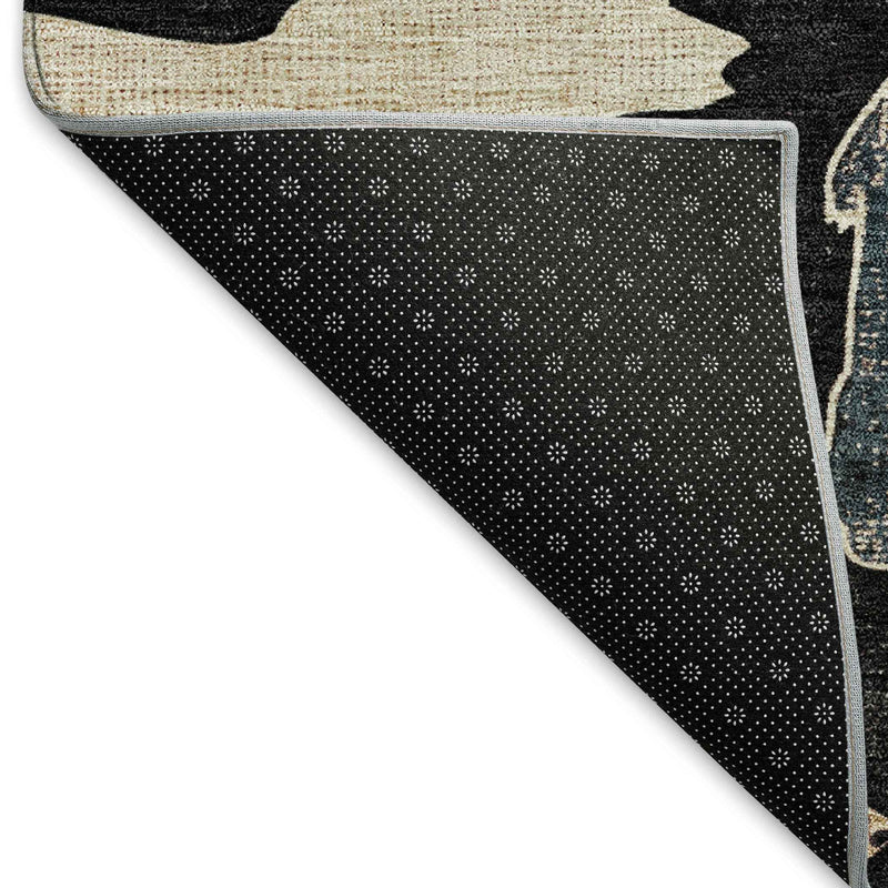 8' X 10' Black Ivory And Brown Animal Print Washable Indoor Outdoor Area Rug