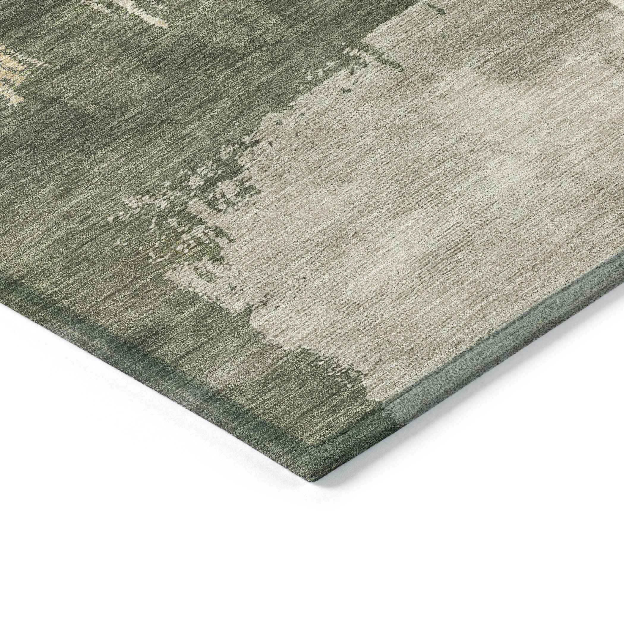 5' X 8' Olive Green Ivory And Tan Abstract Washable Indoor Outdoor Area Rug