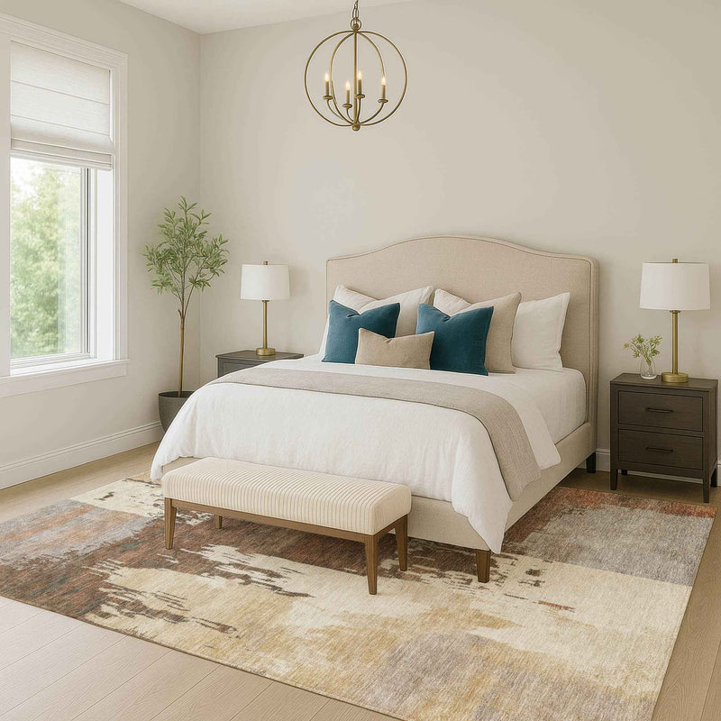 8' X 10' Rust Ivory And Gray Abstract Washable Indoor Outdoor Area Rug