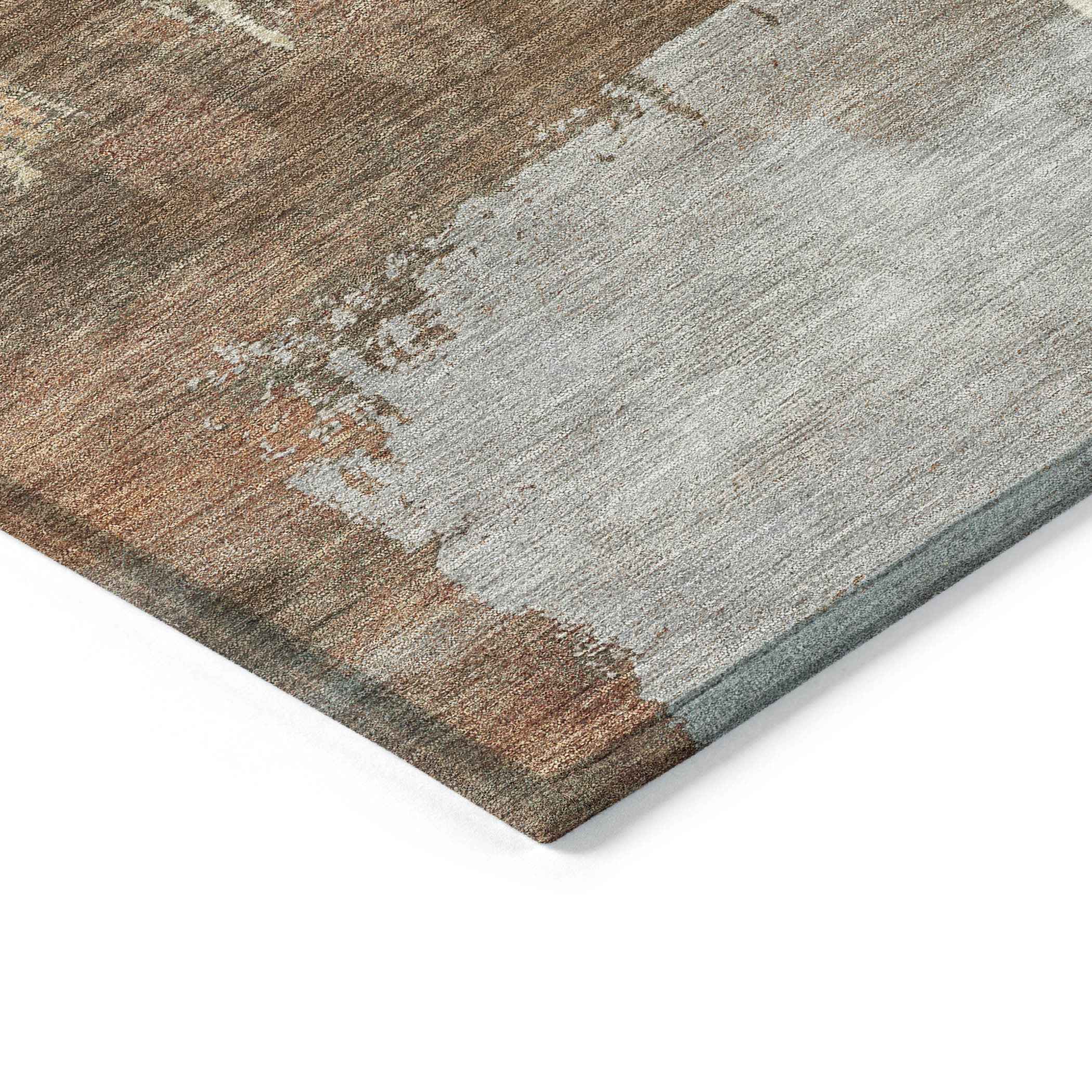 8' X 10' Rust Ivory And Gray Abstract Washable Indoor Outdoor Area Rug
