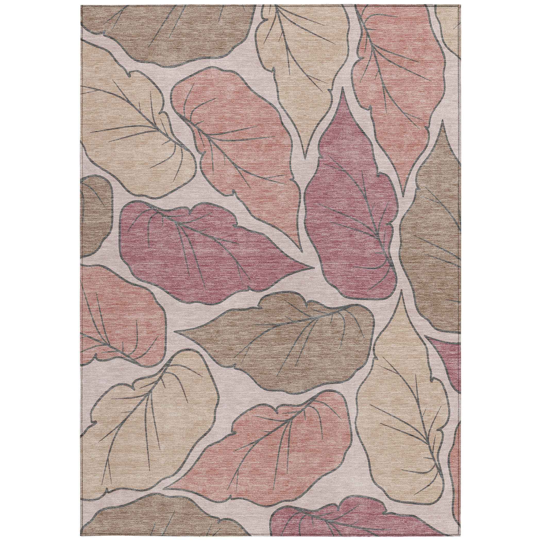 10' X 14' Blush And Ivory Botanical Leaves Washable Indoor Outdoor Area Rug