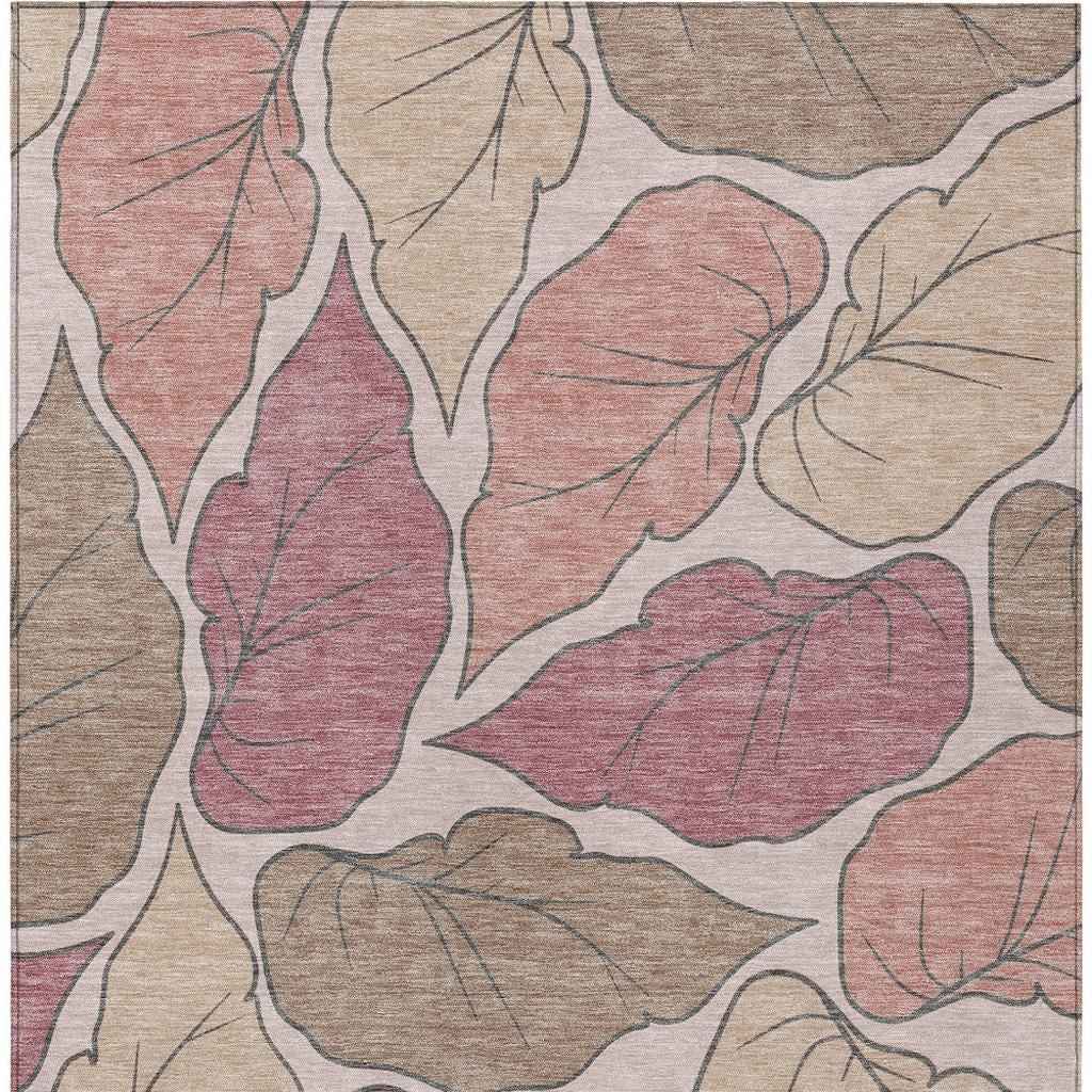 10' X 14' Blush And Ivory Botanical Leaves Washable Indoor Outdoor Area Rug