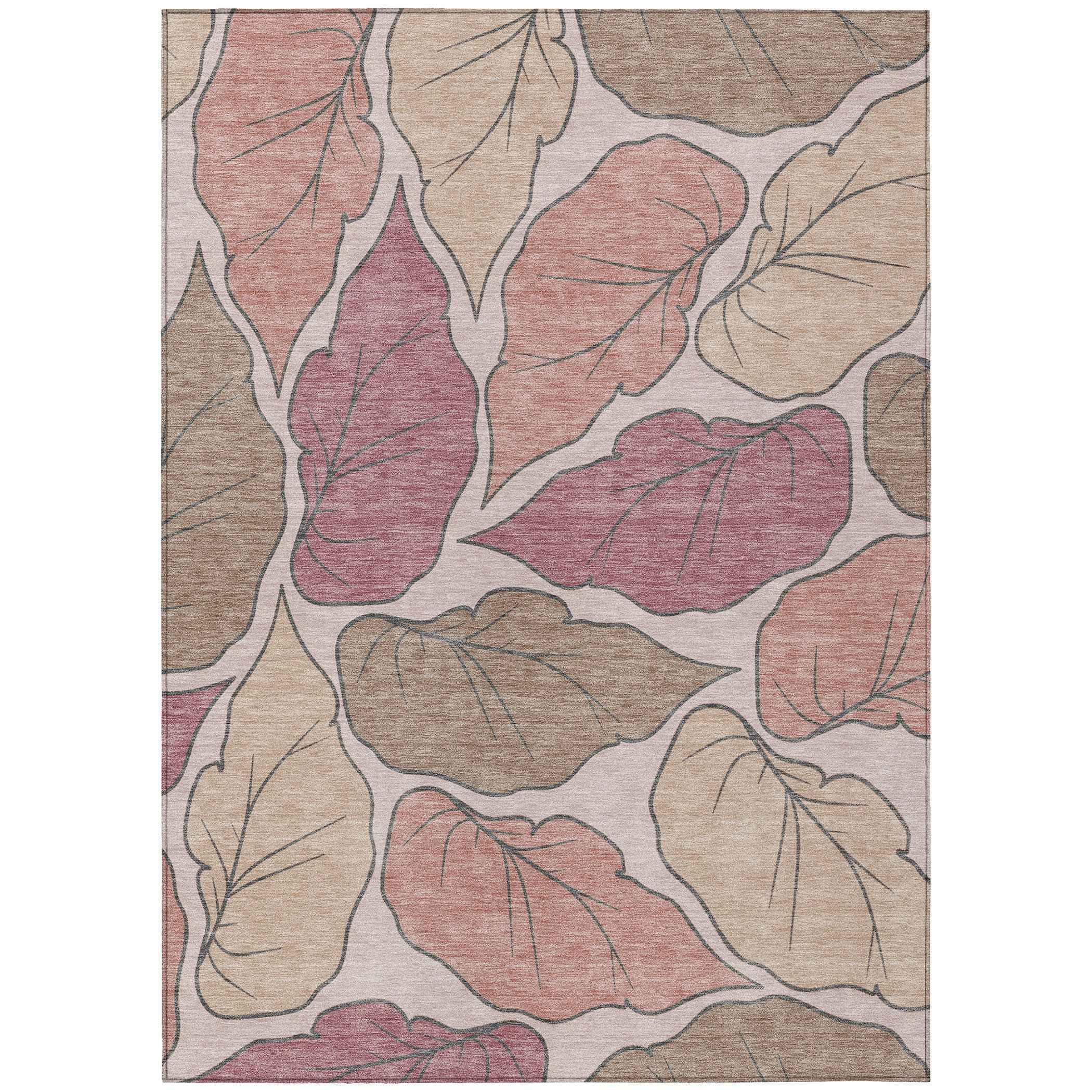 10' X 14' Blush And Ivory Botanical Leaves Washable Indoor Outdoor Area Rug