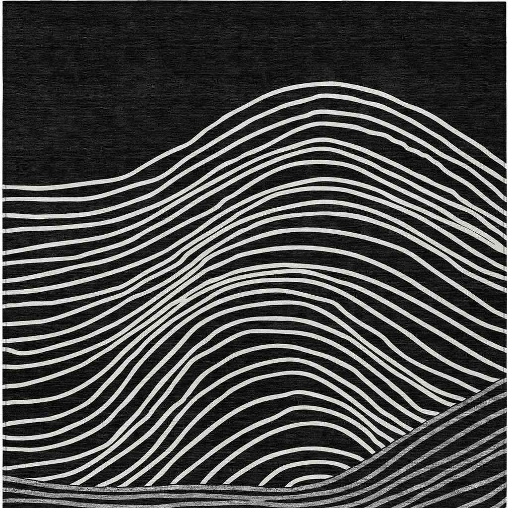3' X 5' Black Ivory And Gray Striped Washable Indoor Outdoor Area Rug